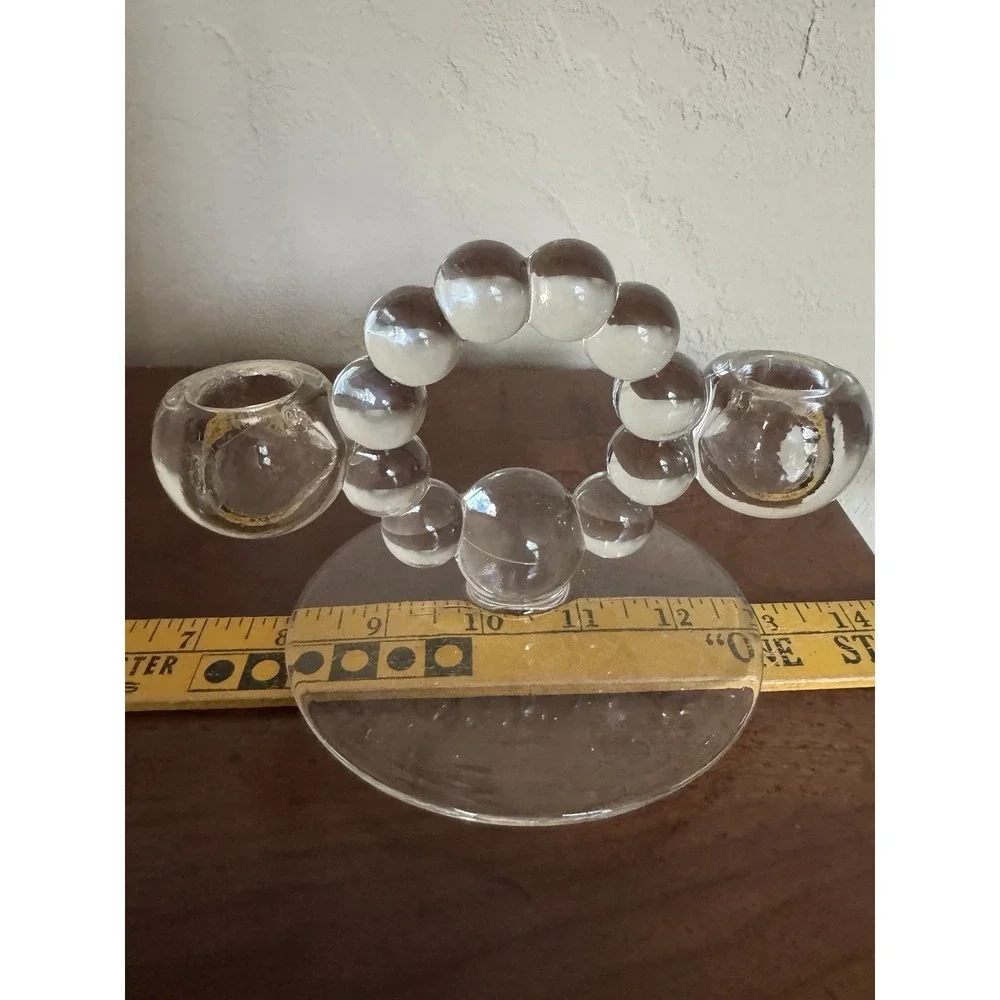 Bubble Glass Candle Holders Set of 2 Clear Pressed Glass MCM Style